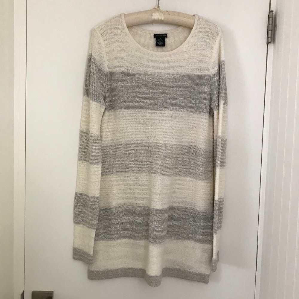 Calvin Klein Cotton Blend Size M Cream/Grey Tunic